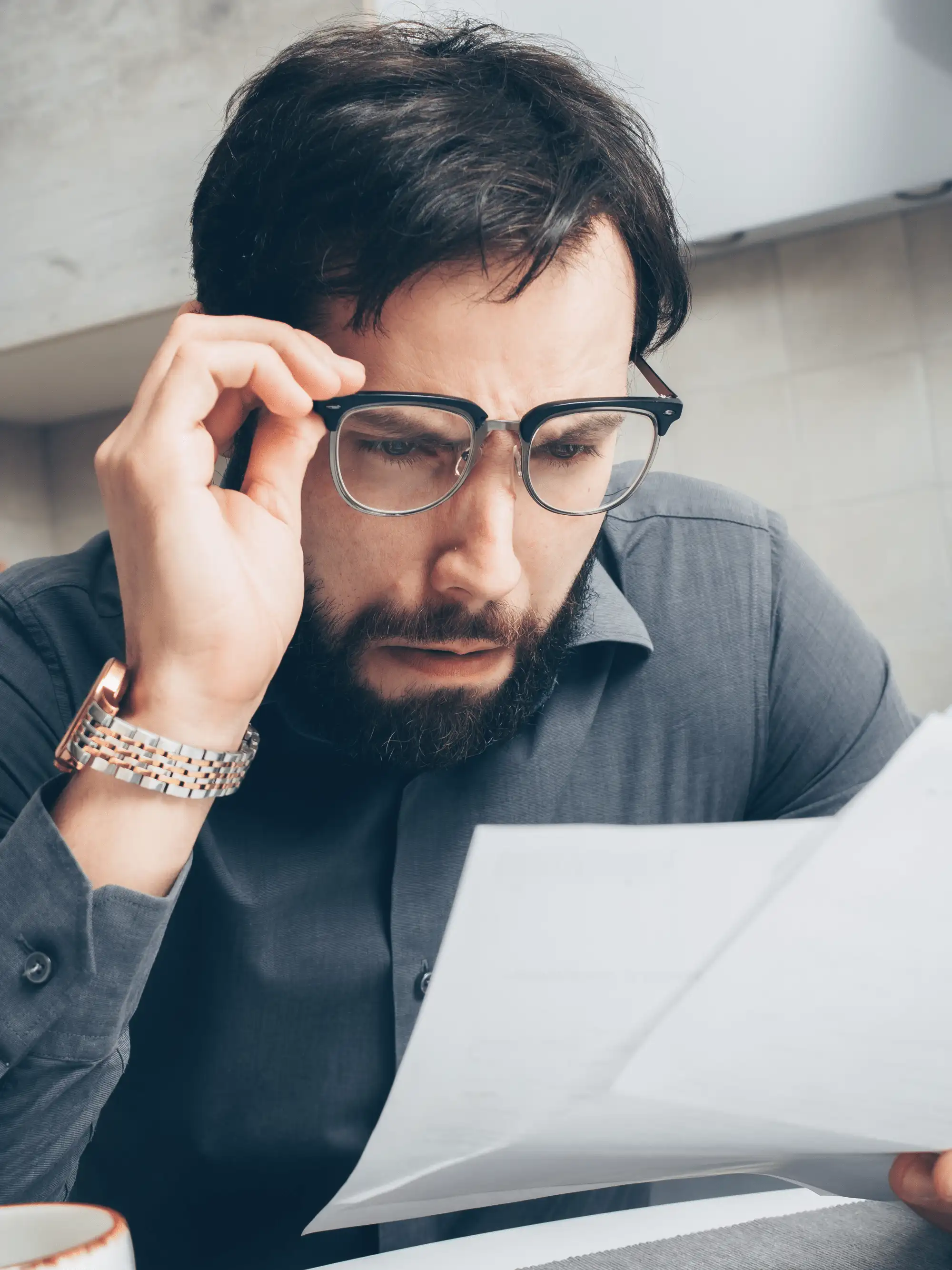 Tulsa homeowner looking stressed while reviewing an expensive home repair estimate